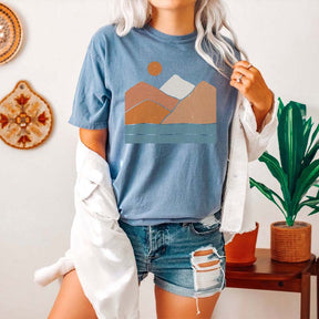 Boho Landscape Minimalist Mountain and Sun T-Shirt