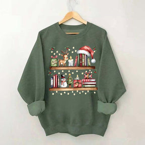 Christmas Bookshelf Book Lover Club Sweatshirt