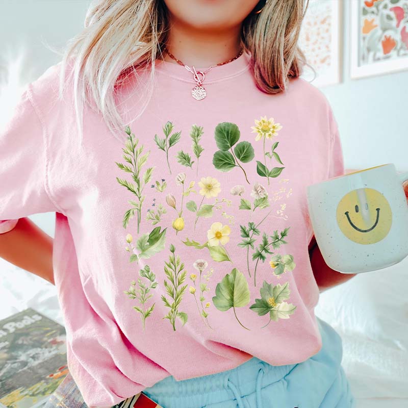 Boho Watercolor Botanical Leaves T-Shirt