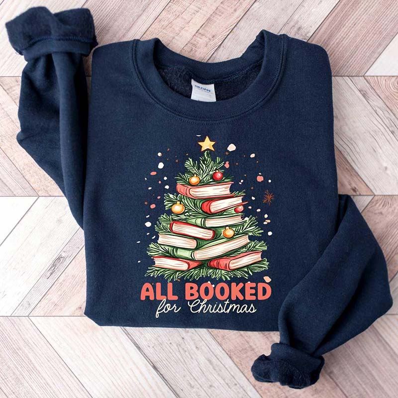 All Booked For Christmas Book Tree Sweatshirt