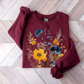 Blue Botanical Floral Flowers Sweatshirt