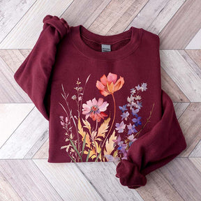 Boho Watercolor Pressed Flowers Sweatshirt