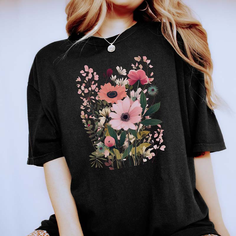 Garden Pastel Wildflowers Graphic Art T-Shirt