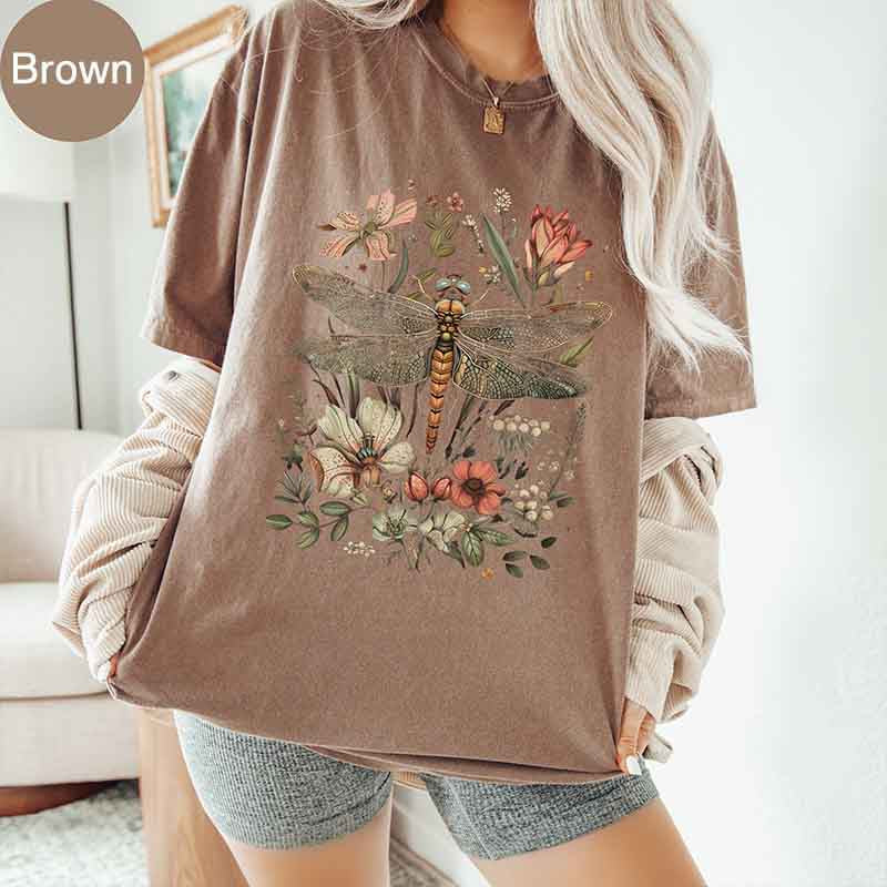 Vintage Floral Dragonfly Dark Academia T-Shirt