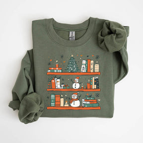 Bookshelf Christmas Snowman Sweatshirt