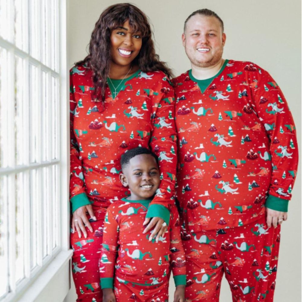 Family Matching Pattern Print Top & Plaid Pants Pajamas Sets