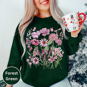 Pink Wildflower Garden Botanical Sweatshirt