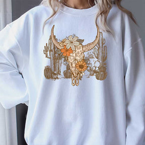 Western Desert Cow Skull Leopard Cactus Sweatshirt