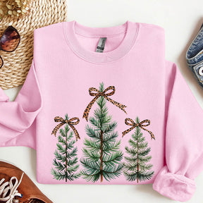 Leopard Print Bow Minimalist Christmas Trees Sweatshirt