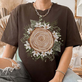 Boho Nature Wildflowers Wood T-Shirt