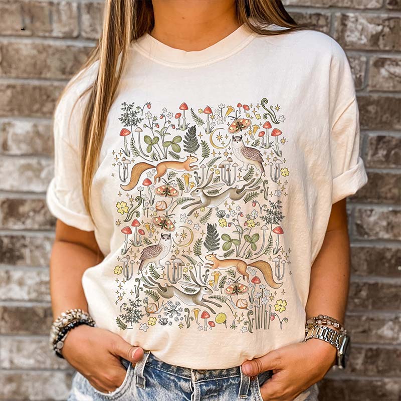 Forest Friends Mushroom Animals T-Shirt