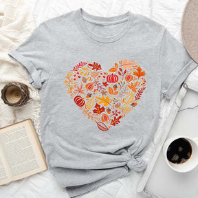 Fall Heart Leaves Doodles Pumpkin T-Shirt