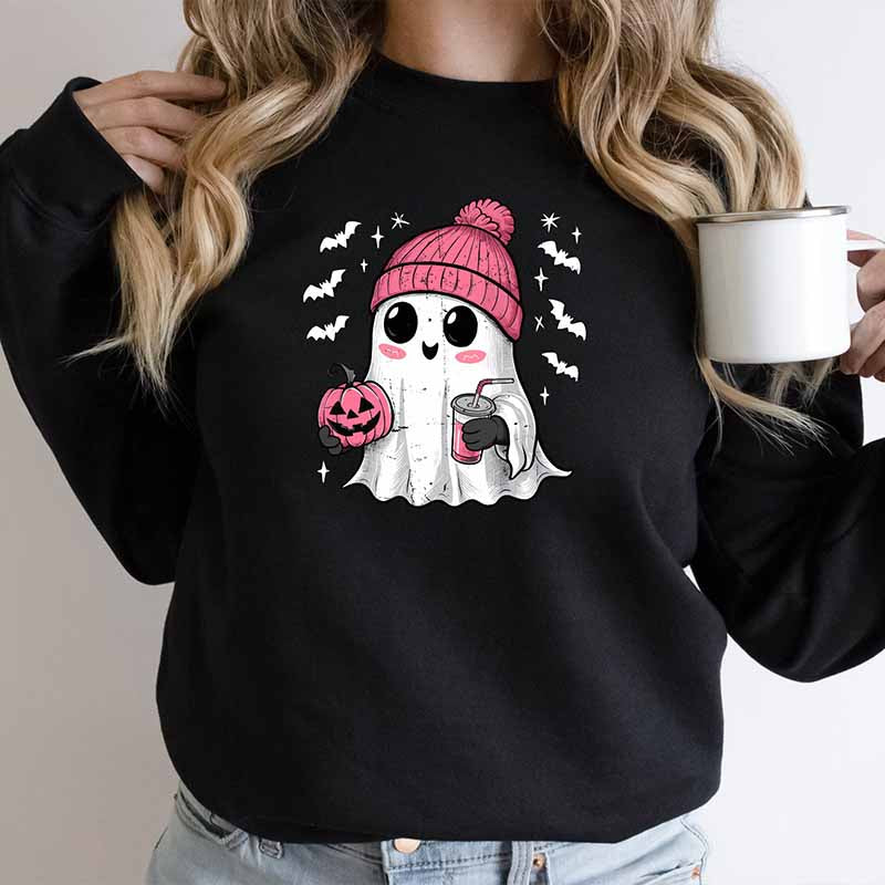 Pink Ghost Drinking Coffee Sweatshirt