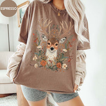 Woodland Deer Floral Wildlife T-Shirt