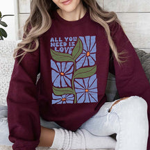 All You Need Is Love Retro Flowers Sweatshirt