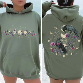 Celestial Ravens and Thistles Spiritual Bird Hoodie