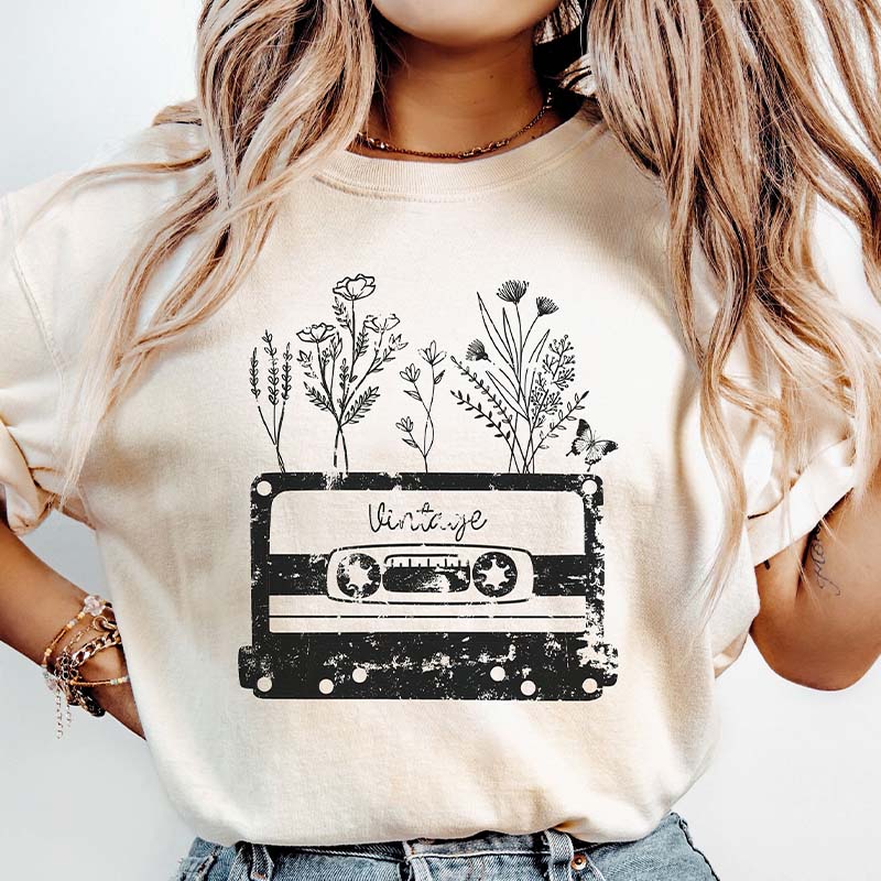 Retro Tape Wildflower Cottagecore Floral T-Shirt