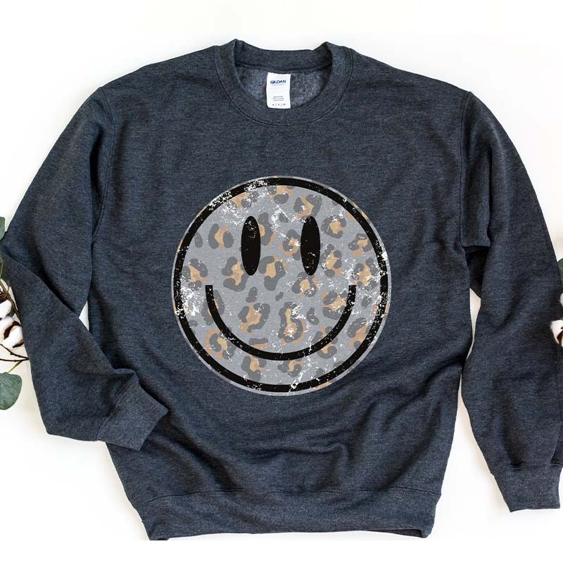 Smile Face  Leopard Sweatshirt