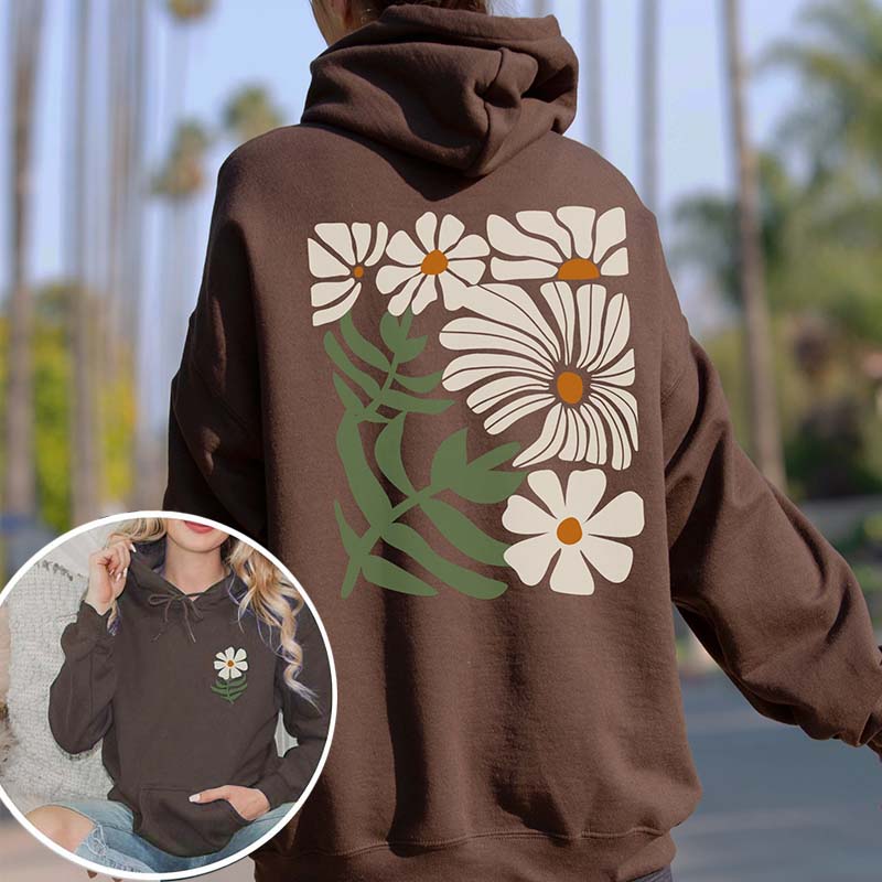 Boho Flower Brown Daisy Floral Hoodie