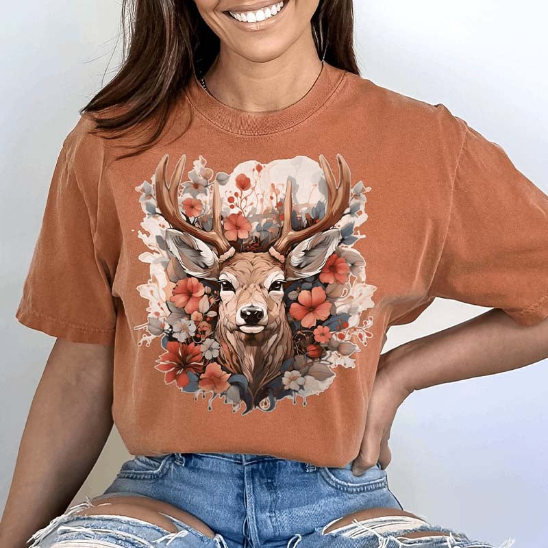 Stag Flower Watercolor Deer T-Shirt