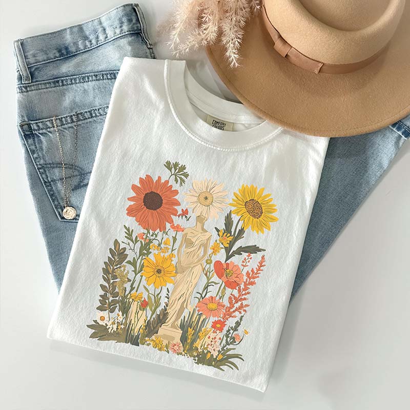 Vintage Pressed Orange Botanical Floral T-Shirt