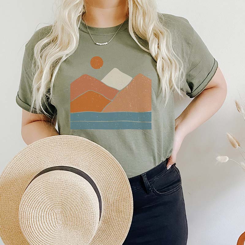 Boho Landscape Minimalist Mountain and Sun T-Shirt