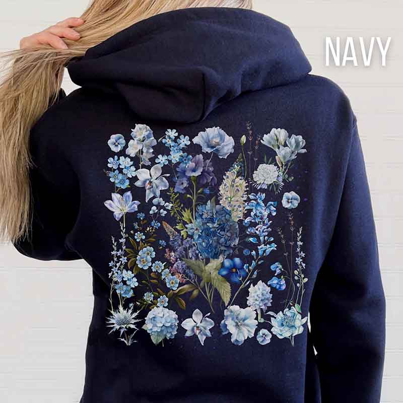 Blue Wildflowers Granola Girl Hoodie