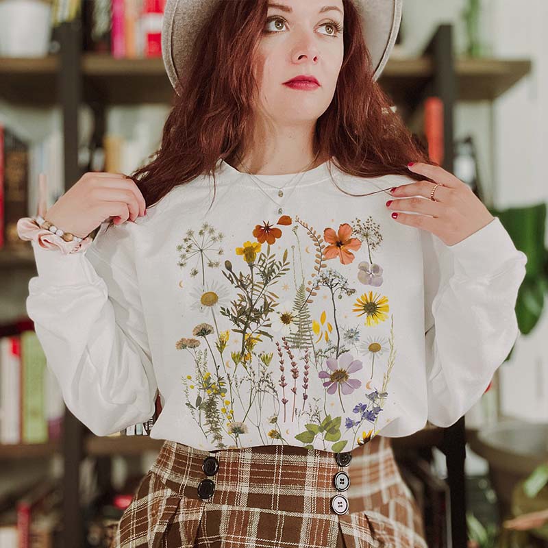 Autumn Botanical Pressed Flowers Sweatshirt