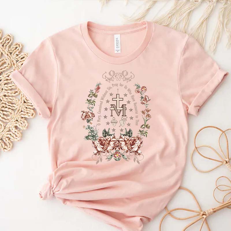 Floral Women Religious Marian T-Shirt