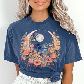 Retro Boho Hippie Floral Moon T-Shirt