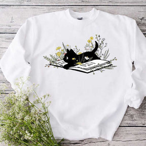 Cute Cat Book Floral Cat Sweatshirt