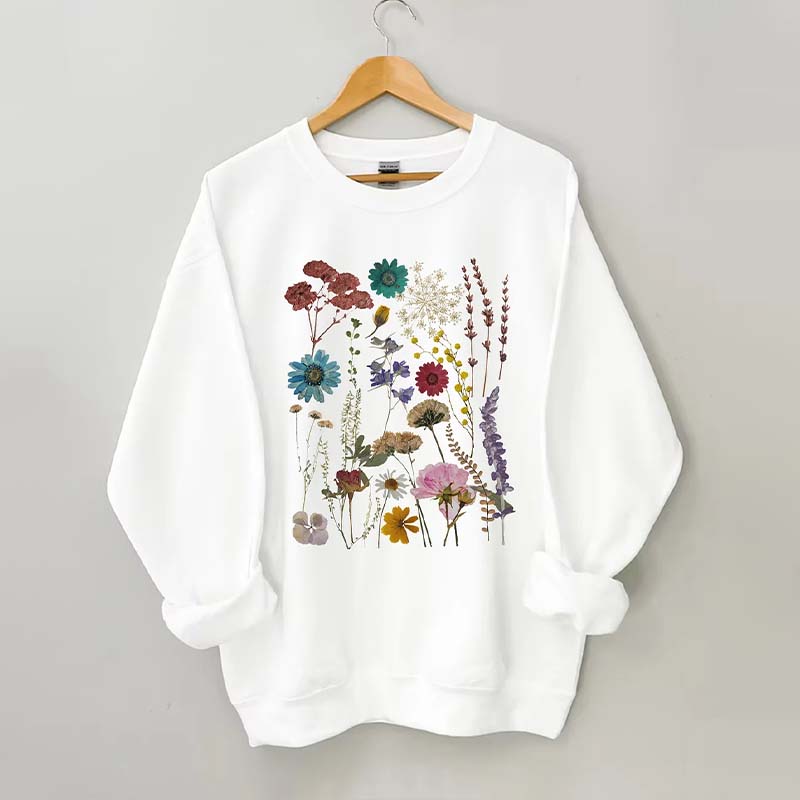 Vintage Colorful Pressed Pressed Flowers Sweatshirt