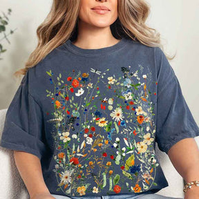 Vintage Pressed Flowers Boho Garden Lover T-Shirt