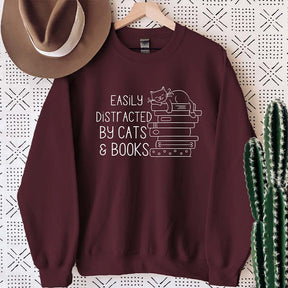 Easily Distracted By Cats and Books Sweatshirt