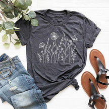 Wild Flowers Graphic Minimalist T-Shirt