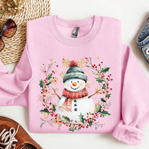 Snowman Wreath Christmas Botanical Sweatshirt