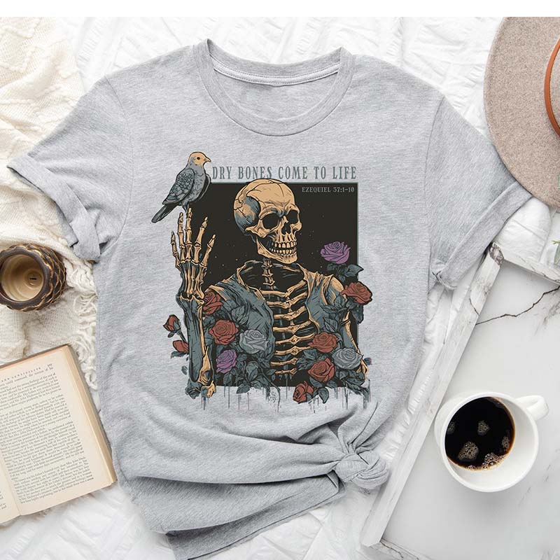 Dry Bones Come To Life Floral Skeleton T-Shirt