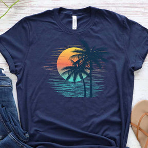 Retro Tropical Sunset Summer Palm Beach T-Shirt