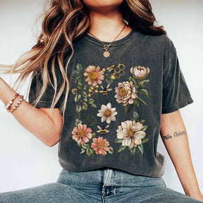 Bee Floral Graphic Botanical T-Shirt