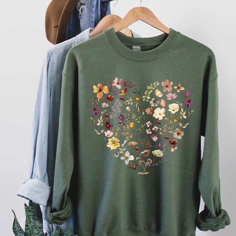 Pressed Flowers Garden Lover Heart Sweatshirt