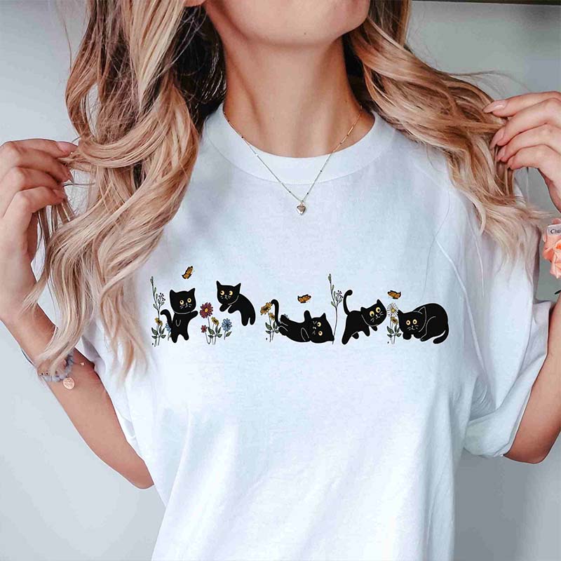 Funny Floral Kitten Cat Lover T-Shirt