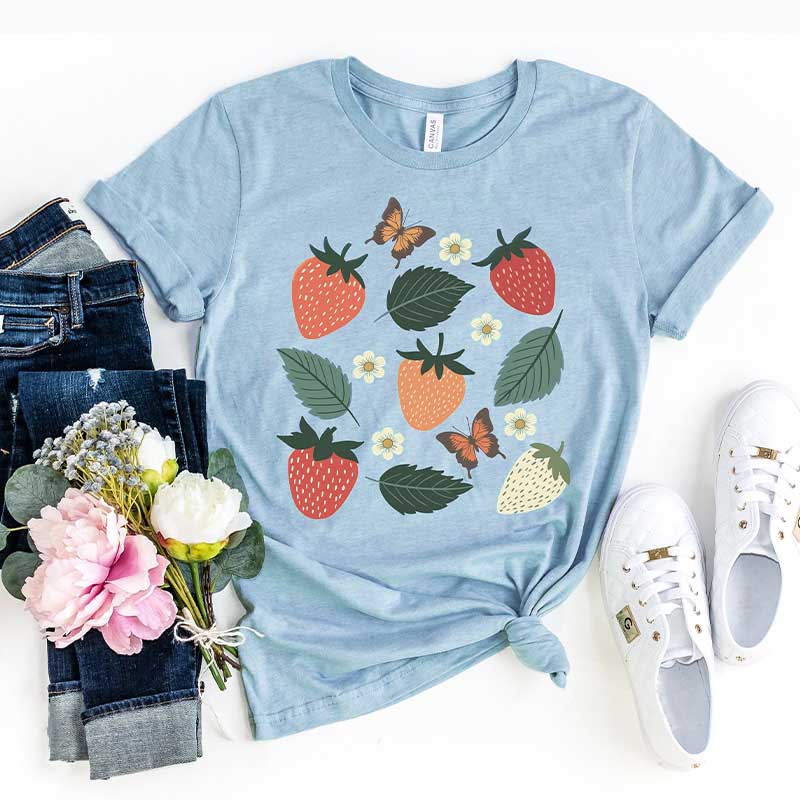 Wild Strawberries Summer Fruit Butterfly T-Shirt