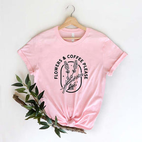 Flowers Coffee Please Minimalist T-Shirt