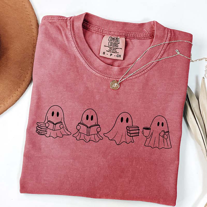 Spooky Season Cute Ghost Reading Books T-Shirt