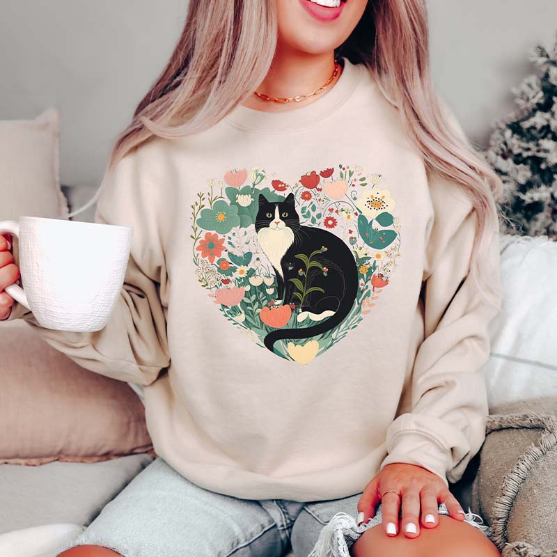 Floral Tuxedo Cat Sweatshirt