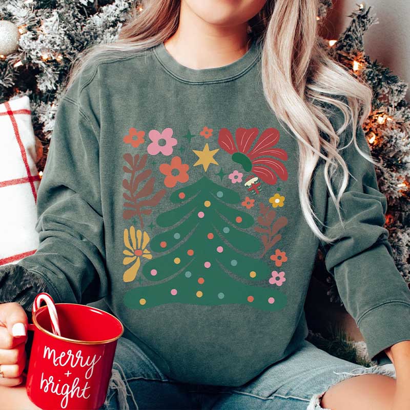 Floral Boho Christmas Tree Comfort Colors Sweatshirt