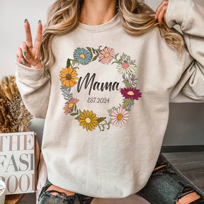 Personalized Flower Print Mama Sweatshirt