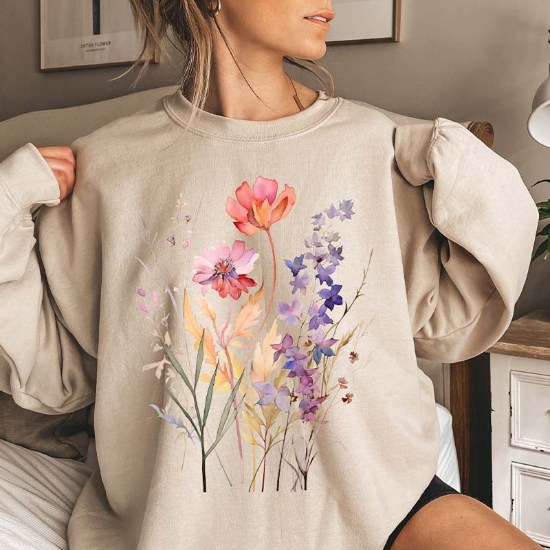 Boho Watercolor Pressed Flowers Sweatshirt