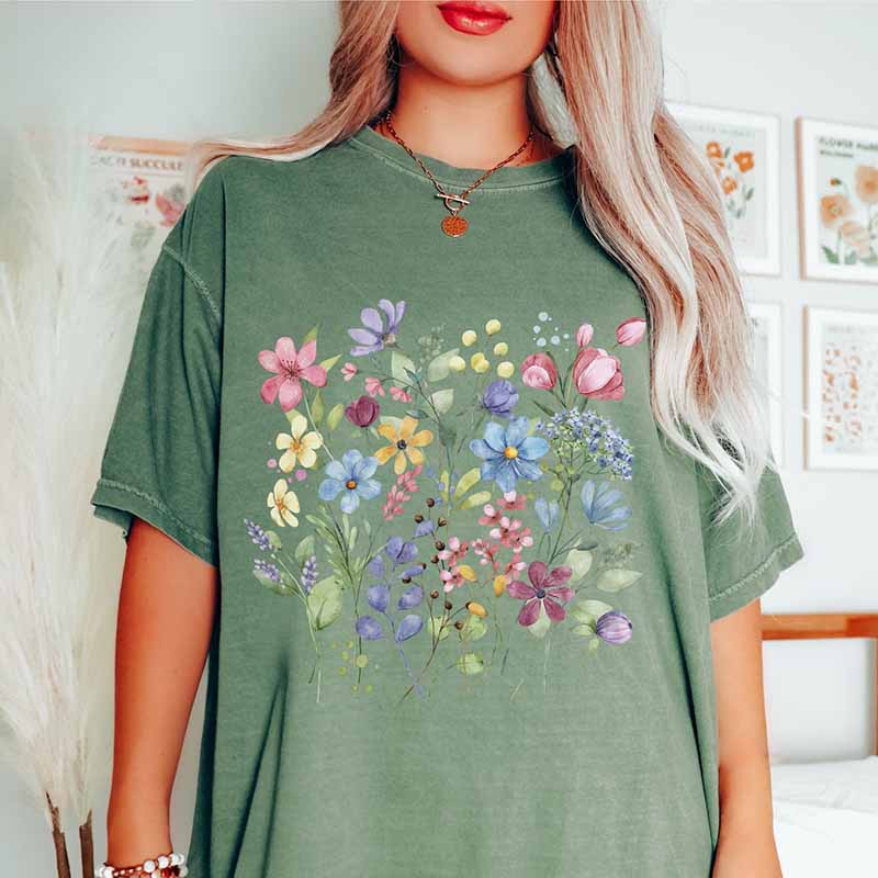 Wild Flower Floral Graphic Botanical Leaves T-Shirt