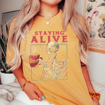 Staying Alive  Funny Skeleton Coffee T-Shirt